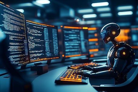 未来科技风 3D渲染人形机器人守护网络安全